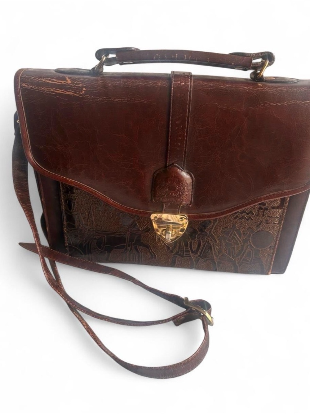 MODA Italian Vintage Brown Leather Crossbody Satchel
